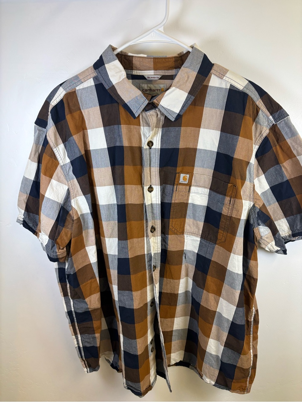 CARHARTT SHIRT SHORT SLEEVES WITH COLLAR MEN 2XL BROWN BLACK BEIGE BIG GINGHAM